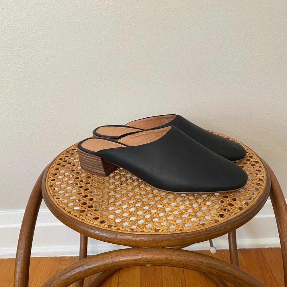 Madewell Alicia Black Leather Slip On Mule